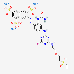 molecular formula C26H23FN9Na3O13S4 B1624708 Trisodium 7-(4-(4-fluoro-6-(2-(2-vinylsulfonylethoxy)ethylamino)-1,3,5-triazine-2-ylamino)-2-ureidophenylazo)naphthalene-1,3,6-trisulfonate CAS No. 106359-91-5