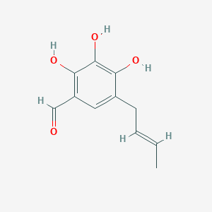 molecular formula C11H12O4 B1626769 5-[(2E)-But-2-en-1-yl]-2,3,4-trihydroxybenzaldehyde CAS No. 94008-46-5