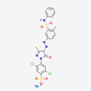molecular formula C23H18Cl2N5NaO6S2 B1629323 Sodium 4-(4-((3-(anilinosulphonyl)-p-tolyl)azo)-4,5-dihydro-3-methyl-5-oxo-1H-pyrazol-1-yl)-2,5-dichlorobenzenesulphonate CAS No. 6359-99-5