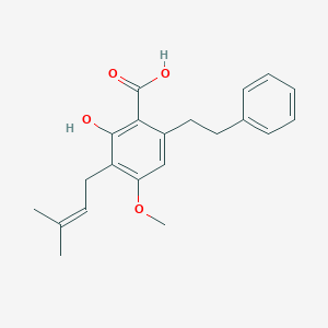 molecular formula C21H24O4 B162949 2-Hydroxy-4-methoxy-3-(3-methylbut-2-en-1-yl)-6-phenethylbenzoic acid CAS No. 80489-90-3
