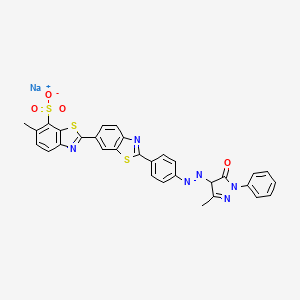 molecular formula C31H21N6NaO4S3 B1629792 Sodium 2'-(4-((4,5-dihydro-3-methyl-5-oxo-1-phenyl-1H-pyrazol-4-yl)azo)phenyl)-6-methyl(2,6'-bibenzothiazole)-7-sulphonate CAS No. 6359-80-4