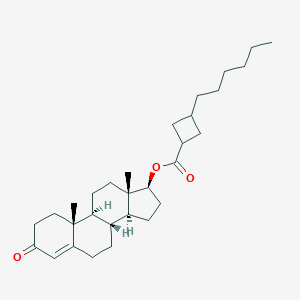 molecular formula C30H46O3 B163020 [(8R,9S,10R,13S,14S,17S)-10,13-dimethyl-3-oxo-1,2,6,7,8,9,11,12,14,15,16,17-dodecahydrocyclopenta[a]phenanthren-17-yl] 3-hexylcyclobutane-1-carboxylate CAS No. 130369-86-7