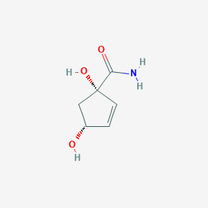 molecular formula C6H9NO3 B163099 (1S,4R)-1,4-dihydroxycyclopent-2-ene-1-carboxamide CAS No. 133071-13-3