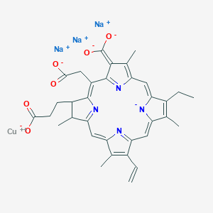 molecular formula Chlorophyllin a (acid form): C34H34N4O5; Chlorophyllin b (acid form): C34H32N4O6<br>C34H31CuN4Na3O6 B1632289 Sodium copper chlorophyllin CAS No. 85536-03-4