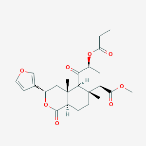molecular formula C24H30O8 B163338 甲基 (2S,4aR,6aR,7R,9S,10aS,10bR)-2-(呋喃-3-基)-6a,10b-二甲基-4,10-二氧代-9-丙酰氧基-2,4a,5,6,7,8,9,10a-八氢-1H-苯并[f]异色满-7-羧酸酯 CAS No. 689295-71-4
