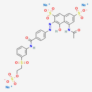 molecular formula C27H21N4Na3O15S4 B1633462 Trisodium 5-(acetylamino)-4-hydroxy-3-((4-(((3-((2-(sulphonatooxy)ethyl)sulphonyl)phenyl)amino)carbonyl)phenyl)azo)naphthalene-2,7-disulphonate CAS No. 80419-51-8