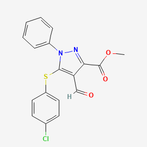 molecular formula C18H13ClN2O3S B1634792 5-[(4-氯苯基)硫代]-4-甲酰-1-苯基-1H-吡唑-3-羧酸甲酯 CAS No. 449778-53-4