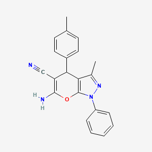 molecular formula C21H18N4O B1635502 6-Amino-3-methyl-4-(4-methylphenyl)-1-phenyl-1,4-dihydropyrano[2,3-c]pyrazole-5-carbonitrile 