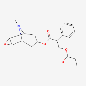 molecular formula C20H25NO5 B1636503 (9-Methyl-3-oxa-9-azatricyclo[3.3.1.02,4]nonan-7-yl) 2-phenyl-3-propanoyloxypropanoate 