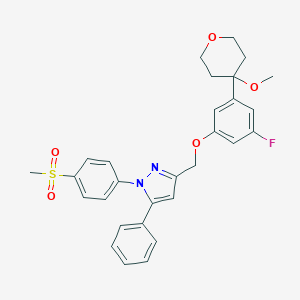 molecular formula C29H29FN2O5S B163742 3-((3-氟-5-(4-甲氧基四氢-2H-吡喃-4-基)苯氧基)甲基)-1-(4-(甲磺酰基)苯基)-5-苯基-1H-吡唑 CAS No. 443919-96-8
