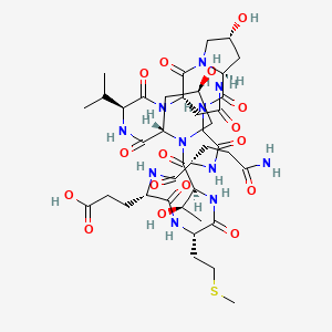 3-[(3S,6S,9S,11R,15S,18S,21S,24S,30S,32R)-3-(2-Amino-2-oxoethyl)-24-(3-amino-3-oxopropyl)-11,32-dihydroxy-15-[(1R)-1-hydroxyethyl]-18-(2-methylsulfanylethyl)-2,5,8,14,17,20,23,26,29-nonaoxo-6-propan-2-yl-1,4,7,13,16,19,22,25,28-nonazatricyclo[28.3.0.09,13]tritriacontan-21-yl]propanoic acid