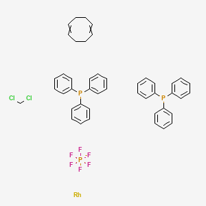 molecular formula C45H44Cl2F6P3Rh- B1644767 (1,5-Cyclooctadiene)bis(triphenylphosphine)rhodium(I) hexafluorophosphate dichloromethane complex (1:1) 
