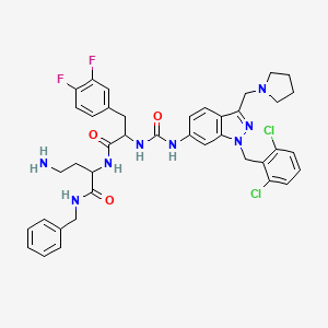 molecular formula C40H42Cl2F2N8O3 B1647021 4-amino-N-benzyl-2-[[2-[[1-[(2,6-dichlorophenyl)methyl]-3-(pyrrolidin-1-ylmethyl)indazol-6-yl]carbamoylamino]-3-(3,4-difluorophenyl)propanoyl]amino]butanamide 