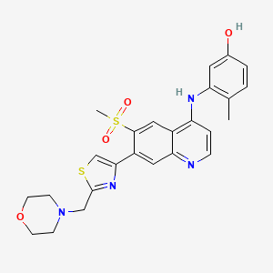 molecular formula C25H26N4O4S2 B1647935 4-Methyl-3-((6-(methylsulfonyl)-7-(2-(morpholinomethyl)thiazol-4-yl)quinolin-4-yl)amino)phenol 
