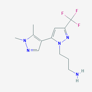 molecular formula C12H16F3N5 B1647945 {3-[1',5'-dimethyl-5-(trifluoromethyl)-1'H,2H-3,4'-bipyrazol-2-yl]propyl}amine CAS No. 1171853-80-7