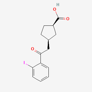 molecular formula C14H15IO3 B1648000 cis-3-[2-(2-Iodophenyl)-2-oxoethyl]cyclopentane-1-carboxylic acid 