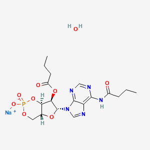 molecular formula C18H25N5NaO9P B1648349 sodium;[(4aR,6R,7R,7aR)-6-[6-(butanoylamino)purin-9-yl]-2-oxido-2-oxo-4a,6,7,7a-tetrahydro-4H-furo[3,2-d][1,3,2]dioxaphosphinin-7-yl] butanoate;hydrate 