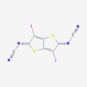 molecular formula C8I2N4S2 B164925 Cyanamide, (3,6-diiodothieno[3,2-b]thiophene-2,5-diylidene)bis- CAS No. 139041-04-6