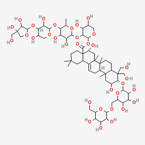 molecular formula C63H102O33 B1649383 [3-[5-[4-[3,4-二羟基-4-(羟甲基)氧杂环-2-基]氧基-3,5-二羟基氧杂环-2-基]氧基-3,4-二羟基-6-甲基氧杂环-2-基]氧基-4,5-二羟基氧杂环-2-基] 5,11-二羟基-9,9-双(羟甲基)-2,2,6a,6b,12a-五甲基-10-[3,4,5-三羟基-6-[[3,4,5-三羟基-6-(羟甲基)氧杂环-2-基]氧甲基]氧杂环-2-基]氧基-1,3,4,5,6,6a,7,8,8a,10,11,12,13,14b-十四氢菲-4a-甲酸 CAS No. 67884-03-1