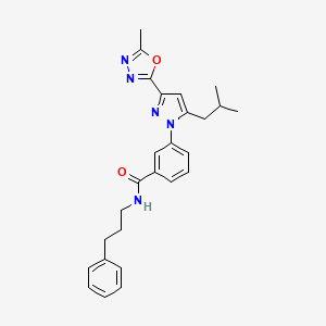 molecular formula C26H29N5O2 B1649489 3-[5-isobutyl-3-(5-methyl-1,3,4-oxadiazol-2-yl)-1H-pyrazol-1-yl]-N~1~-(3-phenylpropyl)benzamide CAS No. 1007536-68-6