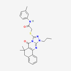 2-[(6,6-dimethyl-7-oxo-11-propyl-5,6,7,11-tetrahydrobenzo[h][1,2,4]triazolo[3,4-b]quinazolin-9-yl)thio]-N-(3-methylphenyl)acetamide