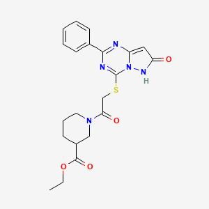Ethyl 1-{[(7-oxo-2-phenyl-6,7-dihydropyrazolo[1,5-a][1,3,5]triazin-4-yl)thio]acetyl}piperidine-3-carboxylate