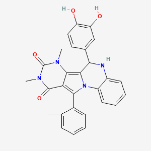 molecular formula C28H24N4O4 B1649688 6-(3,4-dihydroxyphenyl)-7,9-dimethyl-11-(2-methylphenyl)-6,7-dihydropyrimido[4',5':3,4]pyrrolo[1,2-a]quinoxaline-8,10(5H,9H)-dione CAS No. 1031977-10-2