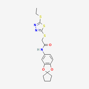 molecular formula C17H19N3O3S3 B1649720 2-[(5-ethylsulfanyl-1,3,4-thiadiazol-2-yl)sulfanyl]-N-spiro[1,3-benzodioxole-2,1'-cyclopentane]-5-ylacetamide CAS No. 1038080-14-6