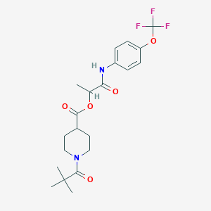 molecular formula C21H27F3N2O5 B1649988 1-{[4-(Trifluoromethoxy)phenyl]carbamoyl}ethyl 1-(2,2-dimethylpropanoyl)piperidine-4-carboxylate CAS No. 1099320-25-8