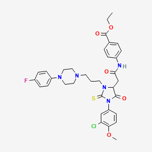 Ethyl 4-{[(1-(3-chloro-4-methoxyphenyl)-3-{3-[4-(4-fluorophenyl)piperazin-1-yl]propyl}-5-oxo-2-thioxoimidazolidin-4-yl)acetyl]amino}benzoate