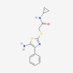molecular formula C14H15N3OS2 B1650032 2-((5-amino-4-phenylthiazol-2-yl)thio)-N-cyclopropylacetamide CAS No. 1105191-35-2