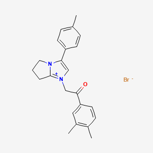 molecular formula C23H25BrN2O B1650055 1-(2-(3,4-dimethylphenyl)-2-oxoethyl)-3-(p-tolyl)-6,7-dihydro-5H-pyrrolo[1,2-a]imidazol-1-ium bromide CAS No. 1107581-19-0