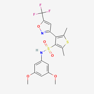 molecular formula C18H17F3N2O5S2 B1650091 N-(3,5-dimethoxyphenyl)-2,5-dimethyl-4-[5-(trifluoromethyl)isoxazol-3-yl]thiophene-3-sulfonamide CAS No. 1113117-71-7