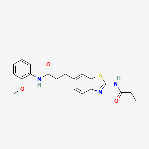 molecular formula C21H23N3O3S B1650103 N-(2-methoxy-5-methylphenyl)-3-[2-(propionylamino)-1,3-benzothiazol-6-yl]propanamide CAS No. 1114597-76-0