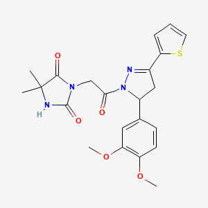 3-{2-[5-(3,4-dimethoxyphenyl)-3-(thiophen-2-yl)-4,5-dihydro-1H-pyrazol-1-yl]-2-oxoethyl}-5,5-dimethylimidazolidine-2,4-dione