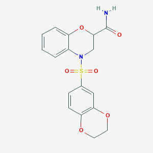 4-(2,3-dihydro-1,4-benzodioxine-6-sulfonyl)-3,4-dihydro-2H-1,4-benzoxazine-2-carboxamide