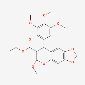 Ethyl 6-methoxy-6-methyl-8-(3,4,5-trimethoxyphenyl)-7,8-dihydro-[1,3]dioxolo[4,5-g]chromene-7-carboxylate