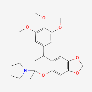 molecular formula C24H29NO6 B1650278 1-[6-Methyl-8-(3,4,5-trimethoxyphenyl)-7,8-dihydro-[1,3]dioxolo[4,5-g]chromen-6-yl]pyrrolidine CAS No. 116409-25-7