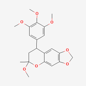 molecular formula C21H24O7 B1650279 6H-1,3-Dioxolo(4,5-g)(1)benzopyran, 7,8-dihydro-6-methoxy-6-methyl-8-(3,4,5-trimethoxyphenyl)- CAS No. 116409-27-9