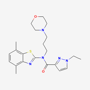 molecular formula C22H29N5O2S B1650296 N-(4,7-dimethyl-1,3-benzothiazol-2-yl)-1-ethyl-N-(3-morpholin-4-ylpropyl)pyrazole-3-carboxamide CAS No. 1170133-13-7