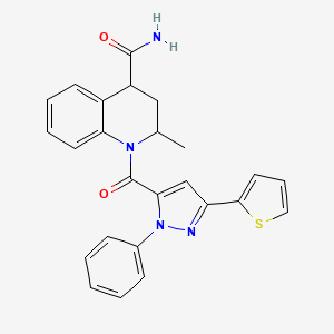 2-methyl-1-[1-phenyl-3-(thiophen-2-yl)-1H-pyrazole-5-carbonyl]-1,2,3,4-tetrahydroquinoline-4-carboxamide