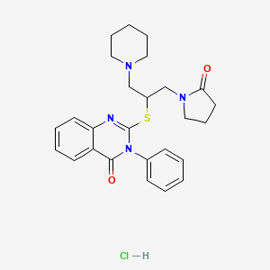 molecular formula C26H31ClN4O2S B1650305 4(3H)-Quinazolinone, 2-((1-((2-oxo-1-pyrrolidinyl)methyl)-2-(1-piperidinyl)ethyl)thio)-3-phenyl-, monohydrochloride CAS No. 117038-99-0