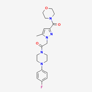 molecular formula C21H26FN5O3 B1650329 1-[4-(4-Fluorophenyl)piperazin-1-yl]-2-[5-methyl-3-(morpholine-4-carbonyl)pyrazol-1-yl]ethanone CAS No. 1171023-51-0