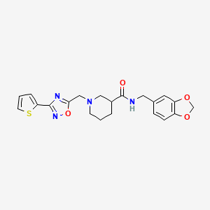 molecular formula C21H22N4O4S B1650340 N-(benzo[d][1,3]dioxol-5-ylmethyl)-1-((3-(thiophen-2-yl)-1,2,4-oxadiazol-5-yl)methyl)piperidine-3-carboxamide CAS No. 1171334-10-3