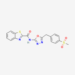 molecular formula C18H14N4O4S2 B1650347 N-(5-(4-(methylsulfonyl)benzyl)-1,3,4-oxadiazol-2-yl)benzo[d]thiazole-2-carboxamide CAS No. 1171527-52-8