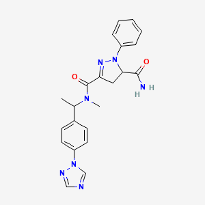 molecular formula C22H23N7O2 B1650348 N3-methyl-1-phenyl-N3-{1-[4-(1H-1,2,4-triazol-1-yl)phenyl]ethyl}-4,5-dihydro-1H-pyrazole-3,5-dicarboxamide CAS No. 1171554-22-5