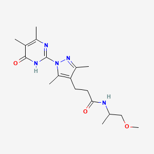 molecular formula C18H27N5O3 B1650349 3-(1-(4,5-dimethyl-6-oxo-1,6-dihydropyrimidin-2-yl)-3,5-dimethyl-1H-pyrazol-4-yl)-N-(1-methoxypropan-2-yl)propanamide CAS No. 1171565-51-7