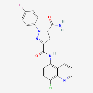molecular formula C20H15ClFN5O2 B1650353 N3-(8-chloroquinolin-5-yl)-1-(4-fluorophenyl)-4,5-dihydro-1H-pyrazole-3,5-dicarboxamide CAS No. 1171620-03-3