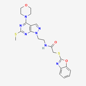 molecular formula C21H23N7O3S2 B1650377 2-(benzo[d]oxazol-2-ylthio)-N-(2-(6-(methylthio)-4-morpholino-1H-pyrazolo[3,4-d]pyrimidin-1-yl)ethyl)acetamide CAS No. 1172005-14-9