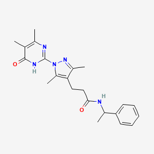 molecular formula C22H27N5O2 B1650378 3-(1-(4,5-dimethyl-6-oxo-1,6-dihydropyrimidin-2-yl)-3,5-dimethyl-1H-pyrazol-4-yl)-N-(1-phenylethyl)propanamide CAS No. 1172048-91-7